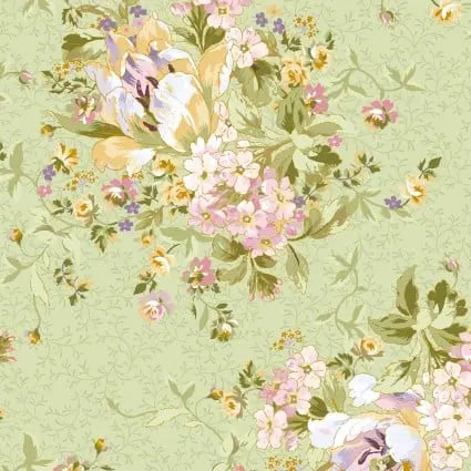 Cotton Bouquet Print Fabric 44/45" Green