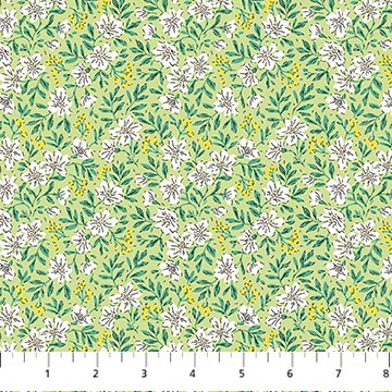 Cotton Fabric Green Blossoms Pocket Posies 44/45" Wide