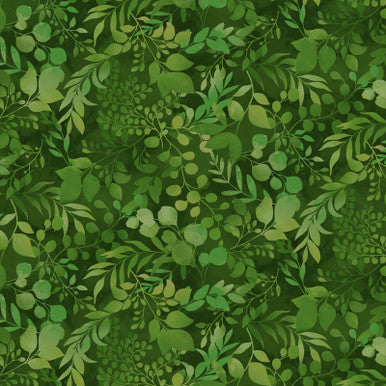 Cotton Print Green Fern & Foliage Blissful Blooms 43/44" Fabric