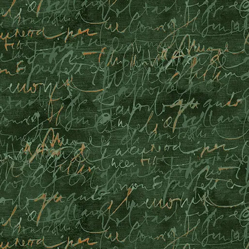 Green Cotton Script Print Fabric 44/45"