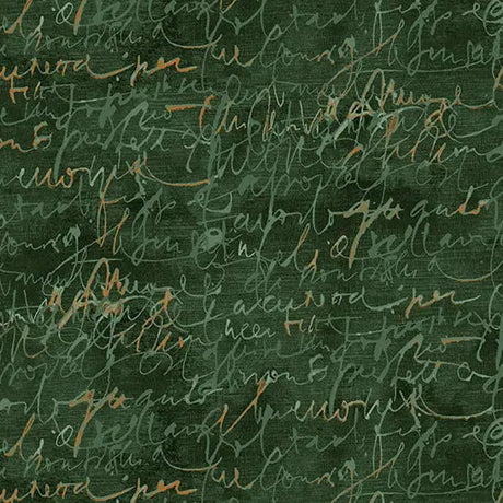 Green Cotton Script Print Fabric 44/45"
