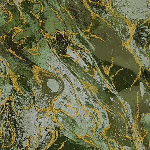 Cotton Fabric Green Marbled Earth 44/45"