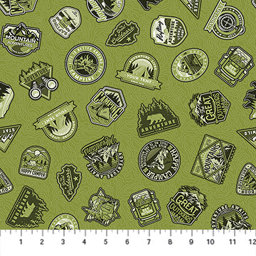 Cotton Fabric Green Monochromatic Patches Camping Therapy 44/45"