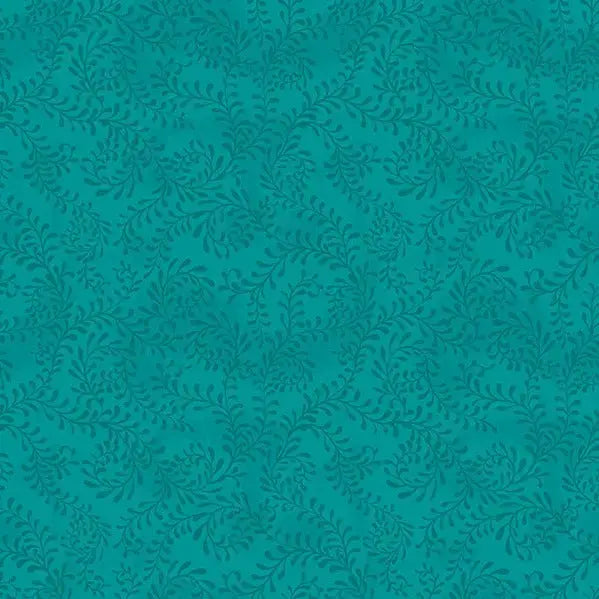 Cotton Wideback Fabric Green Teal Swirling Leaves 108"