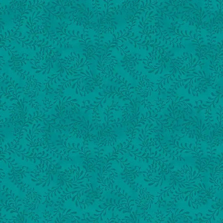 Cotton Wideback Fabric Green Teal Swirling Leaves 108"