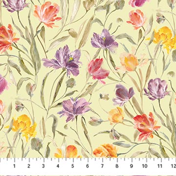Cotton Fabric Green Tulips Flourish 44/45"