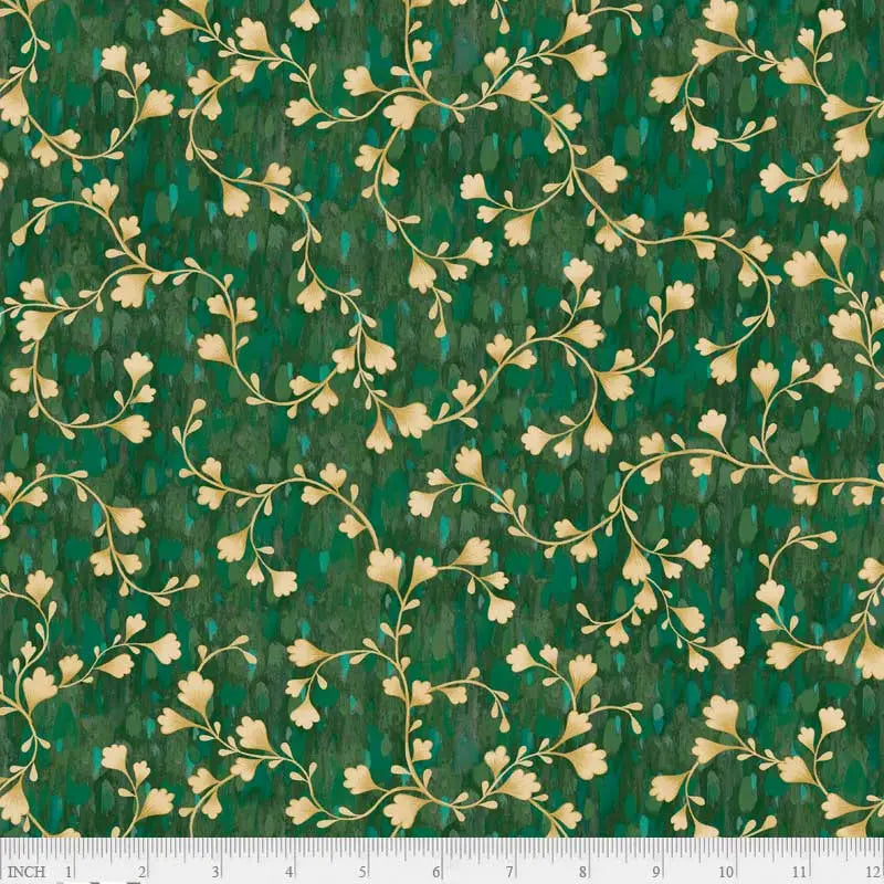 Cotton Wideback Fabric Green Vine Scroll 108"