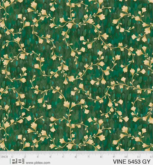 Cotton Wideback Fabric Green Vine Scroll 108"