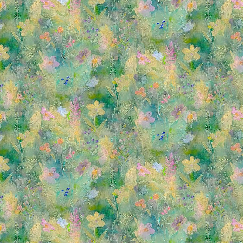 Cotton Wildflower Print Fabric 44/45" Green Wild Beauty