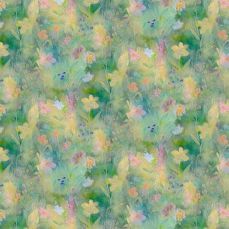Cotton Wildflower Print Fabric 44/45" Green Wild Beauty