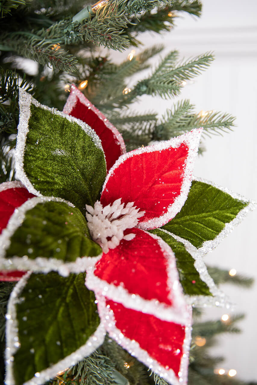 22 Inch x 11.5 Inch Red and Green Poinsettia Stem