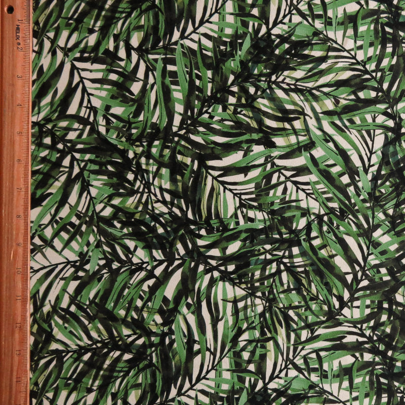 Athletic Nylon Spandex Jaguar Green Ferns on Yellow 4-Way Stretch Fabric