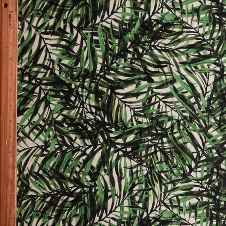 Athletic Nylon Spandex Jaguar Green Ferns on Yellow 4-Way Stretch Fabric
