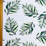 Swim Knit Nylon Spandex Green Ferns on White
