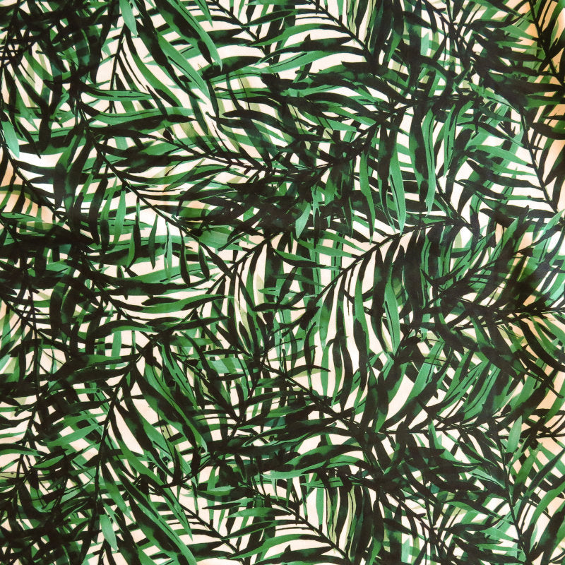 Swim Knit Nylon Spandex Green Ferns on Yellow