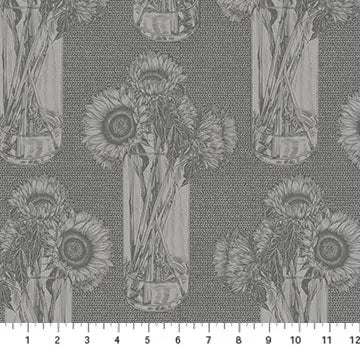 Cotton Sunflower Print Fabric Grey Indelible by Anna Maria for Northcott 44/45"