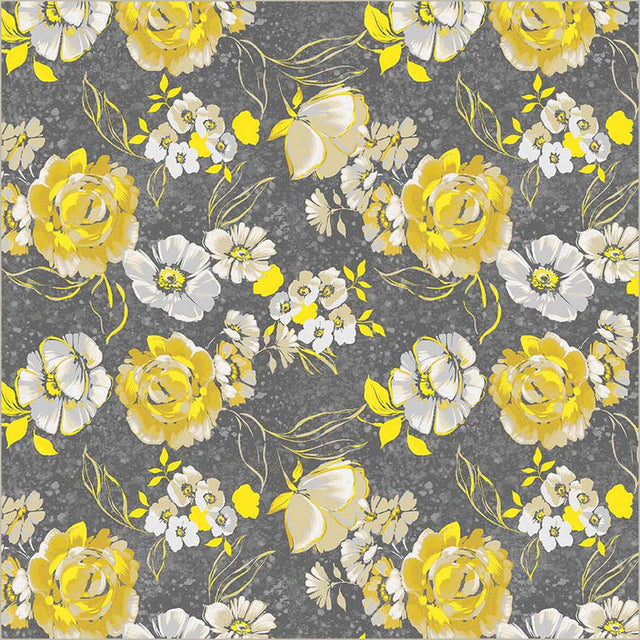 Cotton Print Grey Verona Fiori Fabric 44/45"
