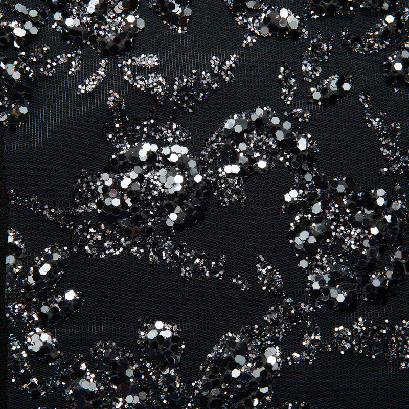 1 Yard Tulle Lace Fabric with Glitter Floral Design, 58" Wide