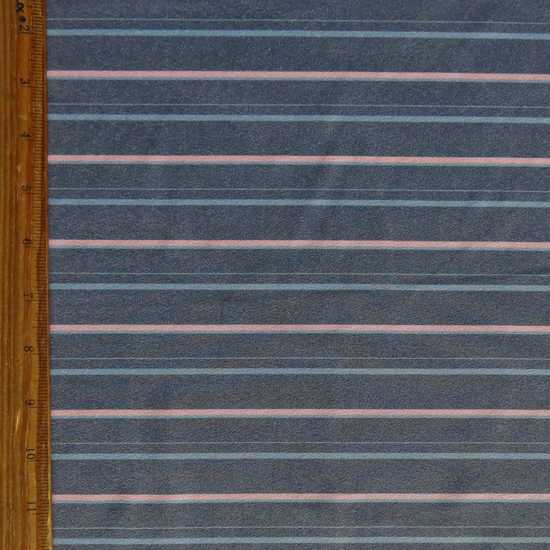 Stretch Woven Pink and Blue Stripe on Grey