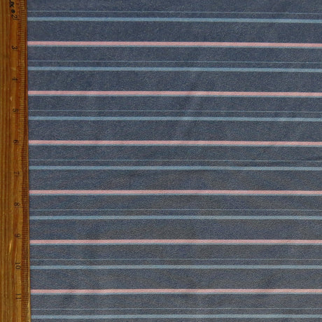 Stretch Woven Pink and Blue Stripe on Grey