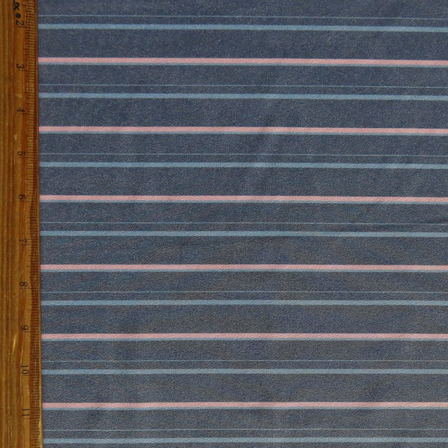 Stretch Woven Pink and Blue Stripe on Grey