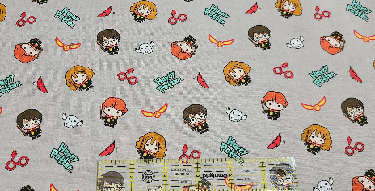 Quilting Cotton Harry Potter Kawaii Trio Toss Grey