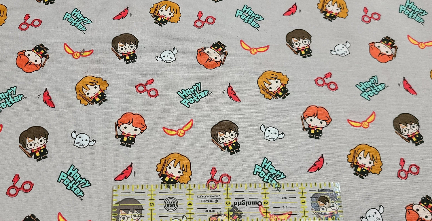 Quilting Cotton Harry Potter Kawaii Trio Toss Grey