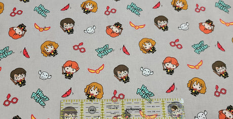 Quilting Cotton Harry Potter Kawaii Trio Toss Grey