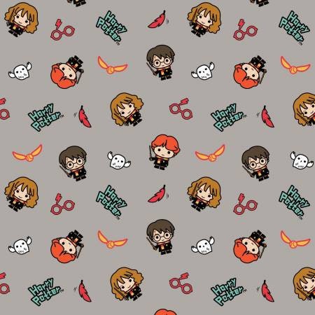 Quilting Cotton Harry Potter Kawaii Trio Toss Grey
