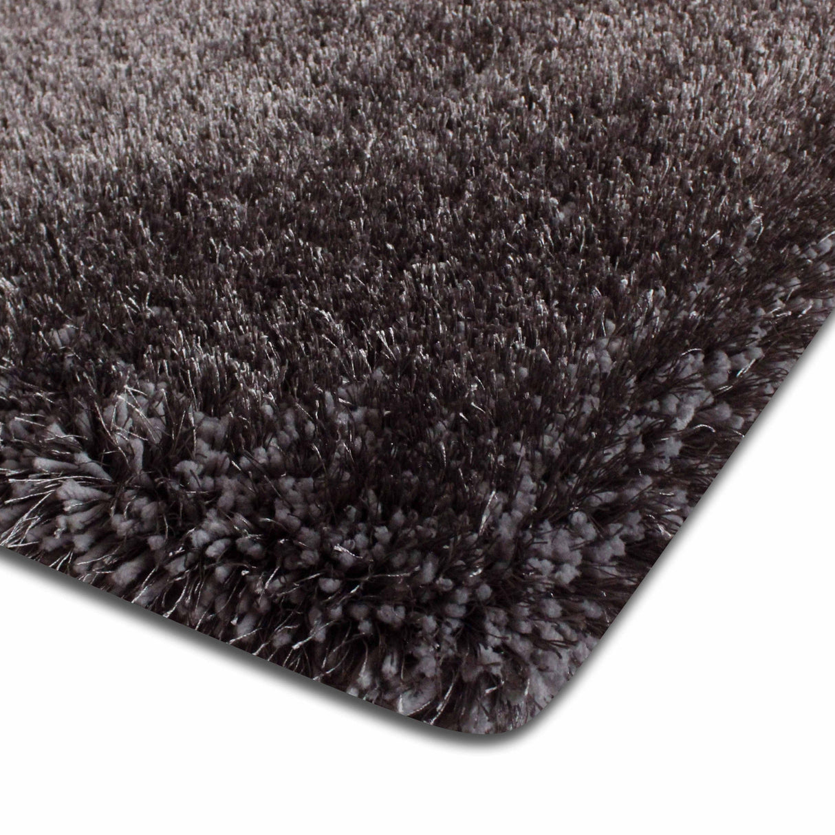 Gray Solid Shag Polyester Fabric - Plush Fluffy Shine, Thick And Thin Yarns Design, Gray, 7'6" X 10'3" (1 Rug)