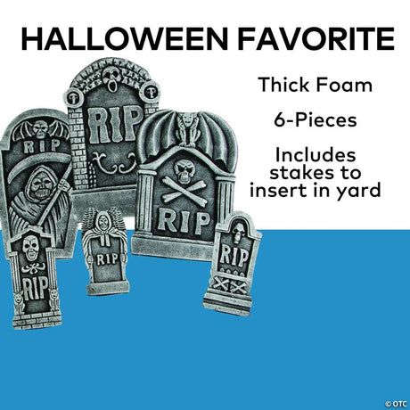 Grim Reaper RIP Foam Tombstone Halloween Decoration Set for Yard, featuring a spooky grim reaper design