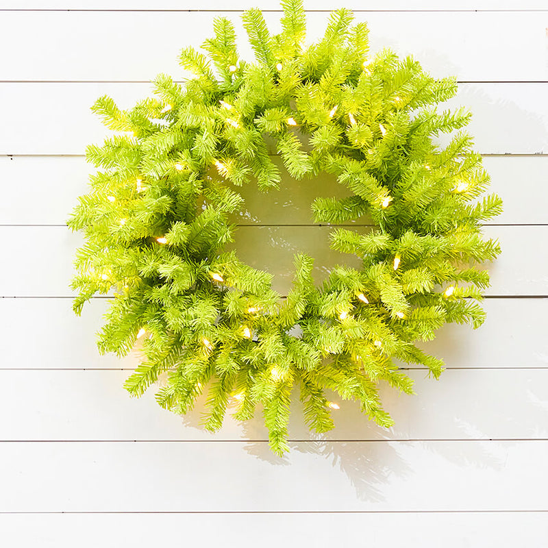30 Inch Lime Green Wreath with LED Lights Artificial Christmas Holiday Door Decor