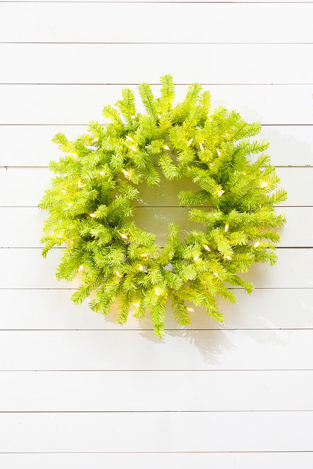 30 Inch Lime Green Wreath with LED Lights Vibrant Christmas Door Wall Décor