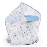 Glitter Stars On Wired Ribbon 2 1/2 '' X 10 yd 1 / ROLL Satin (Metallic) Sheer Silver Metallic