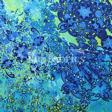 Gypsy Queen Polyester Spandex Fabric - Blue Lime Or Fuchsia Aqua, Gypsy Paisley Print, 58/60" Width (1 Yard)