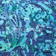 Gypsy Paisley Nylon Spandex Fabric - Cool Blue/Warm Red Paisley Print, 58/60" Width, 210 GSM (1 Yard)