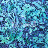 Gypsy Paisley Nylon Spandex Fabric - Cool Blue/Warm Red Paisley Print, 58/60" Width, 210 GSM (1 Yard)