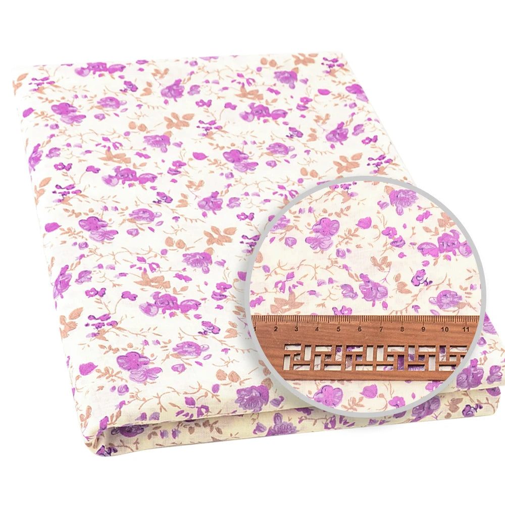 100% Cotton Fabric Pink Purple Pattern Floral Plain Printed Patchwork Cloth DIY Handmade Sewing fabrics in The Meter Needlework