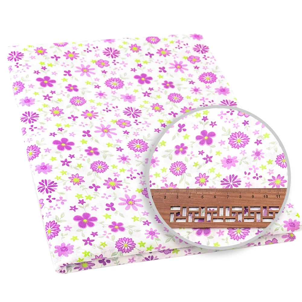 100% Cotton Fabric Pink Purple Pattern Floral Plain Printed Patchwork Cloth DIY Handmade Sewing fabrics in The Meter Needlework
