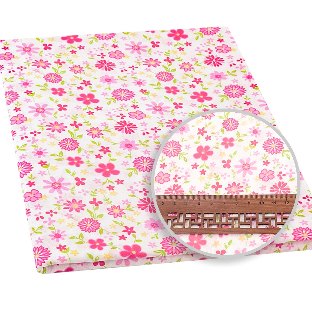 100% Cotton Fabric Pink Purple Pattern Floral Plain Printed Patchwork Cloth DIY Handmade Sewing fabrics in The Meter Needlework