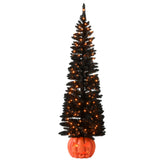 6 ft. Halloween Black Evergreen Tree with Orange LED Lights