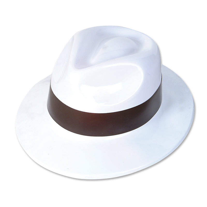 White Gangster Hat With Band (1 DZ)