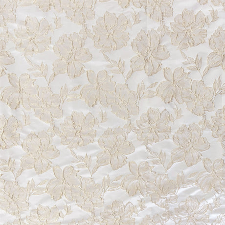 Haiden Shiny Floral Jacquard Polyester Fabric - White, Champagne, 55" Width (1 Yard)