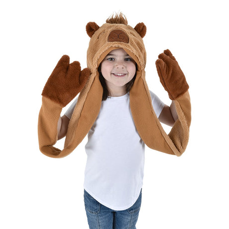Plush Capybara Hoodie Scarf Hat 35"