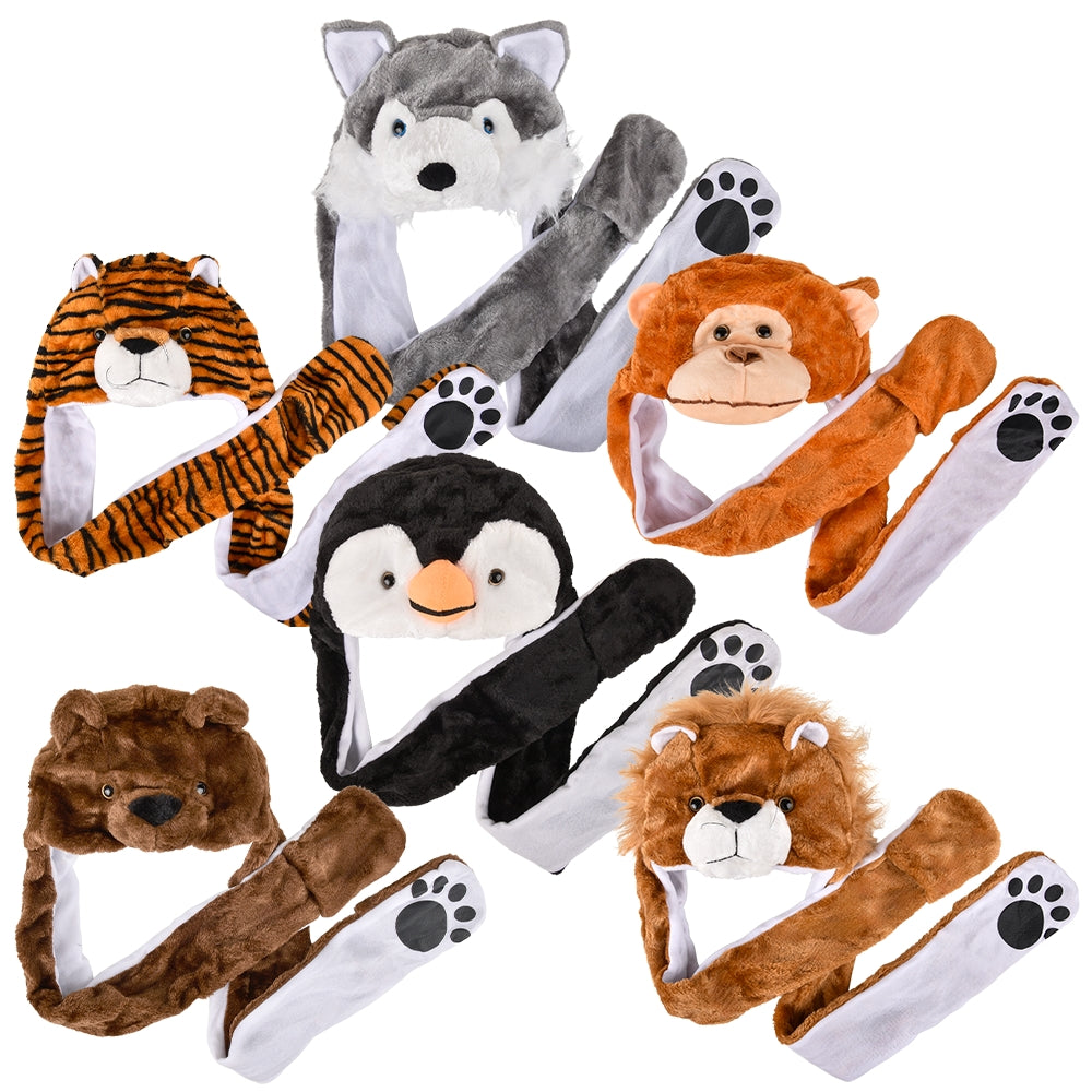 Plush Animal Hoodie Scarf Hat Assortment 35" (1 DZ)