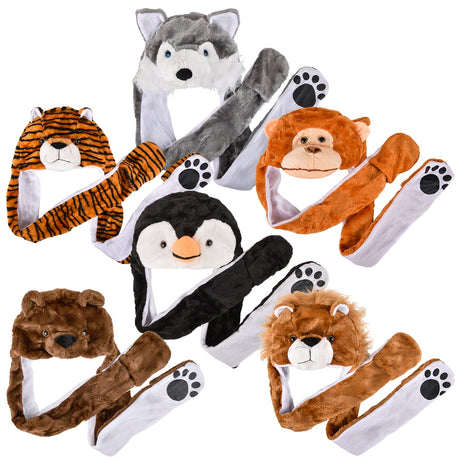 Plush Animal Hoodie Scarf Hat Assortment 35" (1 DZ)