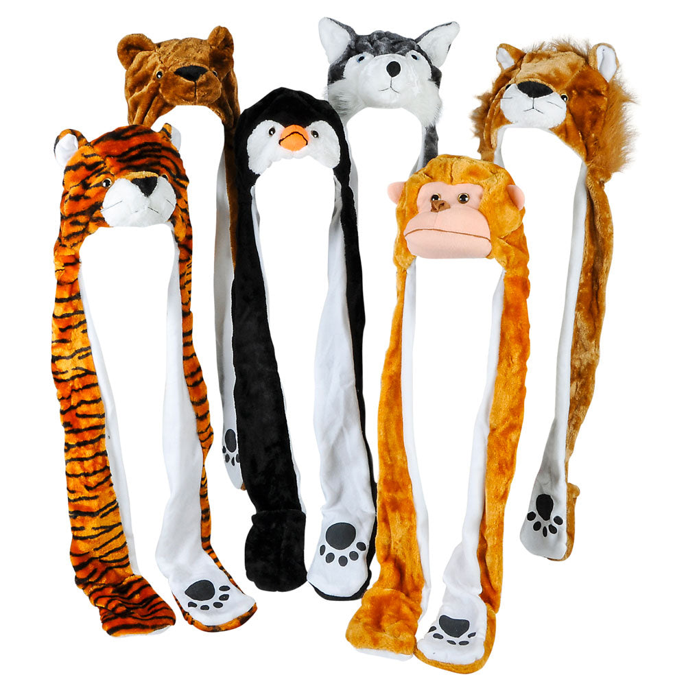 Plush Animal Hoodie Scarf Hat Assortment 35" (1 DZ)