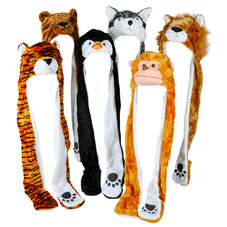 Plush Animal Hoodie Scarf Hat Assortment 35" (1 DZ)