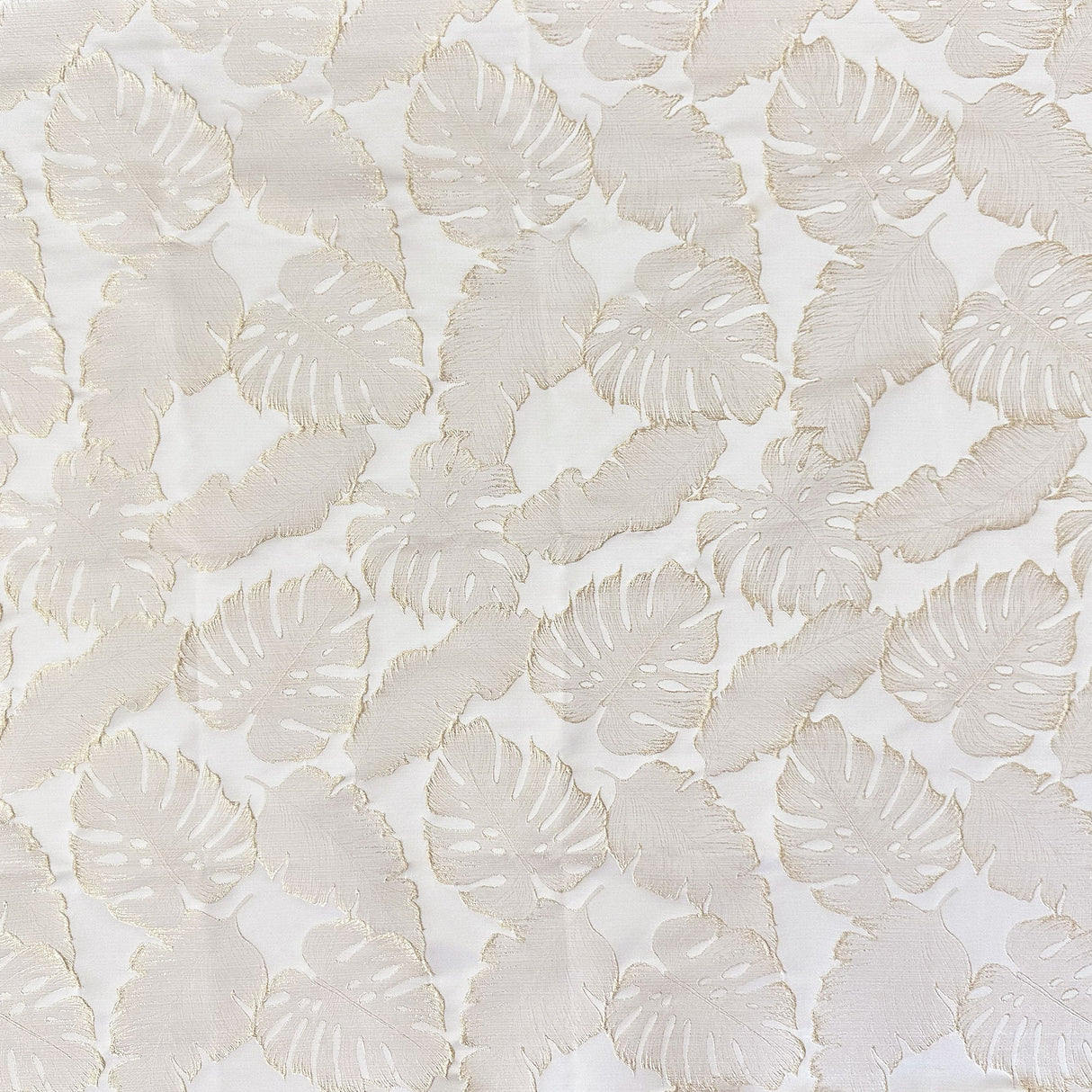Haney Shiny Floral Jacquard Fabric - White, Champagne, 55" Width (1 Yard)