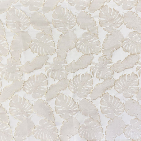 Haney Shiny Floral Jacquard Fabric - White, Champagne, 55" Width (1 Yard)